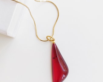 Red Baltic Amber Pendant, Gold-Plated 925 Silver