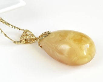 Butterscotch Baltic Amber Pendant, Gold-Plated 925 Silver Necklace, Genuine Amber Necklace