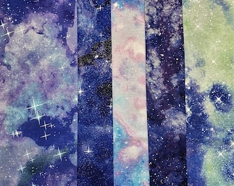 Fat Quarter Bundle of 5 celestial prints  18" x 21"