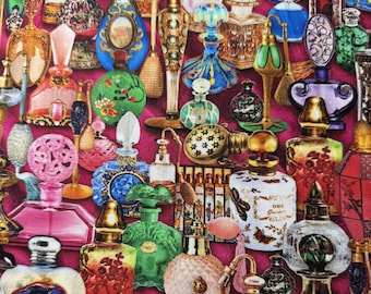 ROBERT KAUFMAN fabric  - colorful vintage perfume bottles!
