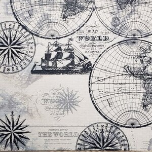 World Map in black and beige 100% cotton - quilting quality