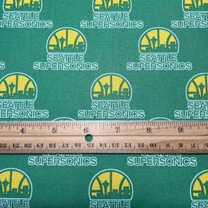 REMNANT - 31&quot; x 44&quot; SEATTLE SUPERSONICS 100% cotton fabric!