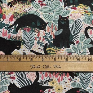 REMNANT 30" x 44"  Beautiful Black cats lounging in the foliage 100% cotton fabric
