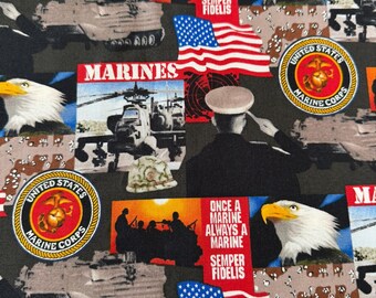 MARINS ! Tissu 100 % coton Semper Fidelis