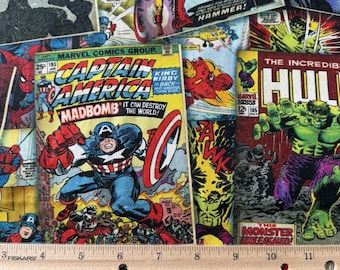 MARVEL Comic book covers- Hulk Iron Man Thor Captain  America and more! 100% cotton fabric