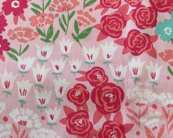 MIGNON imprimé floral - rose/sarcelle d'hiver/rose et blanc ! Tissu 100 % coton