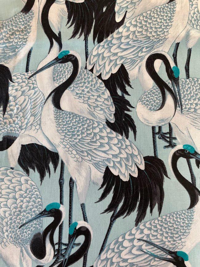 BEAUTIFUL BLUE CRANES on light blue background 100% cotton fabric
