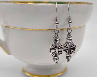 SILVER DISKS dainty earrings,Tribal  earrings, silver colour dangle earrings, boho earrings,petite unisex earrings, everyday earrings, gift