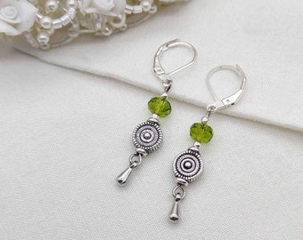 Green Czech glass dangle earrings, minimalist everyday earrings, dangle earrings, boho earrings, hippy earrings, gift idea, modern earrings