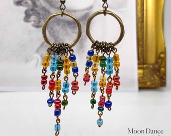 Colourful beaded earrings, urban gypsy earrings, artisan jewelry, chandelier earrings, festival earrings, Boho unique, long earrings,gift