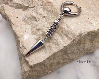 PÉNDULO CELTA, pendiente único de punta vikinga para hombre, aro largo moderno de acero inoxidable, pendiente para hombre y mujer, joyería hippie bohemia