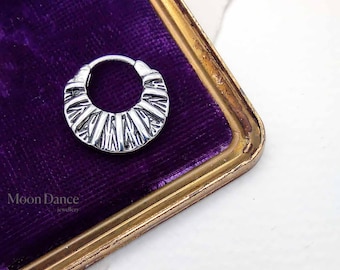 Stainless steel tribal hoop earring. Unisex carved single earring. Modern edgy earring for men  and woman. Big hoop, fss