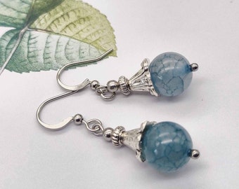 Pale blue AGATE silver gemstone earrings, short everyday earrings, dangle earrings, boho earrings, alternative, wedding, gift idea, modern