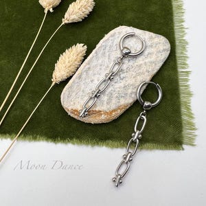 TOKYO chain earrings • Stainless steel modern earrings • Long chain  hoop earrings • Punk • Biker • Minimalist Edgy hoops• Gift him her bff