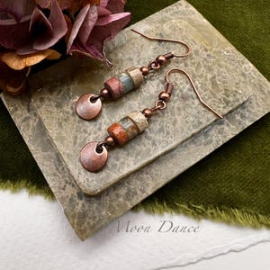 Rustic Terra Jasper Dangle earrings- Boho Stacked copper drop earrings- Earthy stone bohemian Jasper jewellery