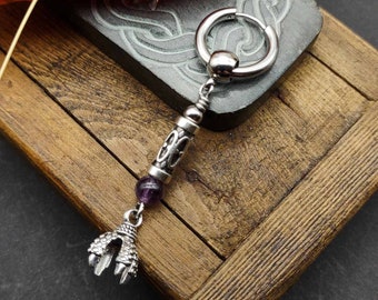 DRACHE KLAUE, Amethyst Wikinger Ohrringe, Edelstahl Moderne Creolen, Ohrring für Männer Frauen, Hippy Boho Schmuck