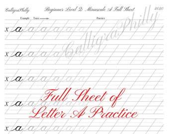 Feuille d'exercices « A » en minuscules de calligraphie sur cuivre (téléchargement numérique)