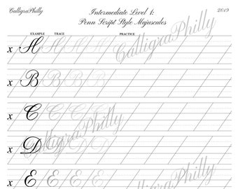 Copperplate Calligraphy Uppercase Alphabet Worksheet: Intermediate Level (Digital Download)