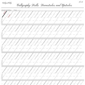 Livello principiante 1 - Foglio completo di esercizi di scrittura verso il basso/verso l'alto - Esercizi di pratica di calligrafia su lastra di rame - Download digitale PDF
