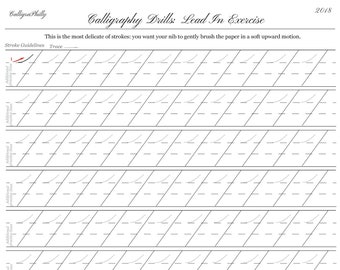 Beginner Level 1- Full Sheet of Lead-In Exercise Practice - Copperplate Calligraphy Practice Drills - Digital Download PDF