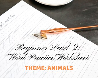 Fiche d'exercices de calligraphie pour débutants : exercice de mots sur le thème des animaux (téléchargement numérique)
