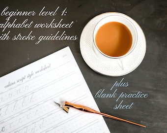 Copperplate Calligraphy Alphabet Worksheet: Beginner Level 1 (Digital Download)