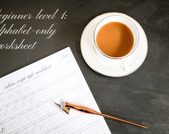 Copperplate Calligraphy Alphabet Practice: Beginner Worksheet (PDF)