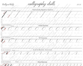 Beginner Level 1- Practice Drills for Copperplate Calligraphy: Digital Download Worksheet One-Pager for Beginners in Traditional Calligraphy