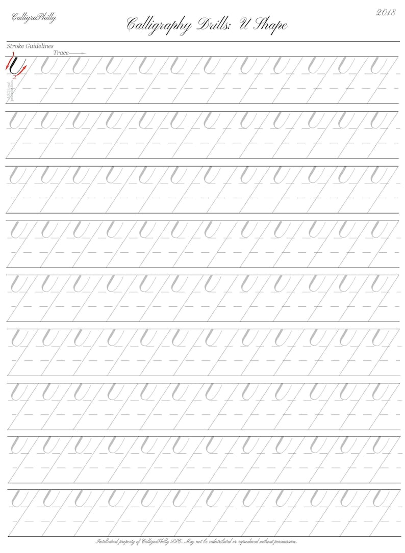Copperplate Calligraphy U Shape Practice Drills (digital Download PDF ...