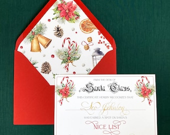 Certificat personnalisé « Belle liste du père Noël » : ensemble de lettres de Noël calligraphiées