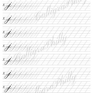 Copperplate Calligraphy Lowercase Letter J Practice Worksheet (digital ...