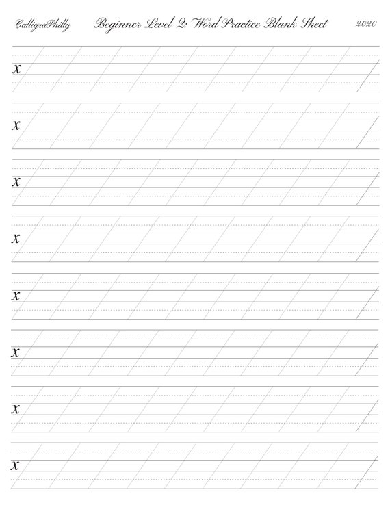 beginner level 2 calligraphy word practice worksheet blank etsy