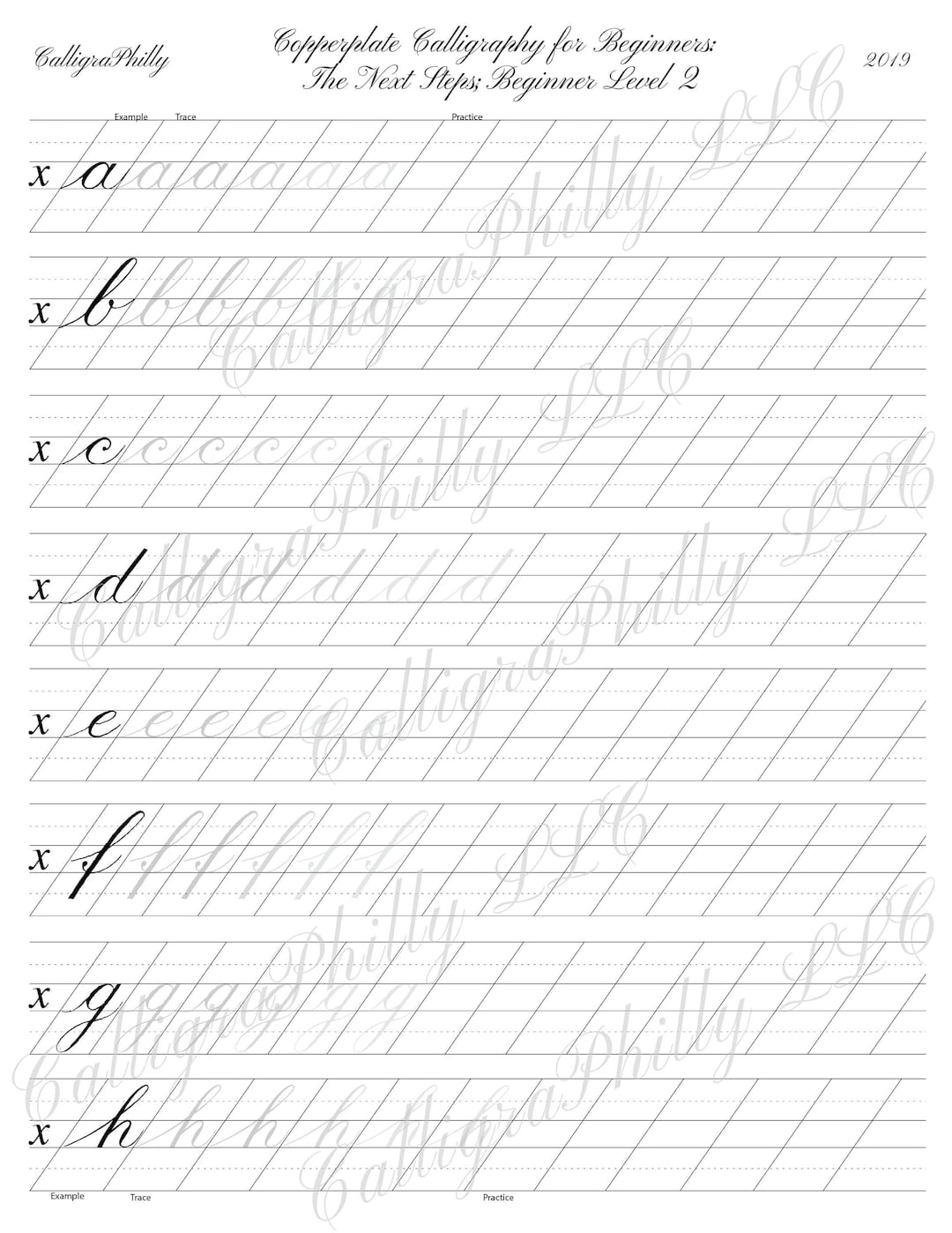 Copperplate Lowercase Calligraphy Alphabet Worksheet: Beginner