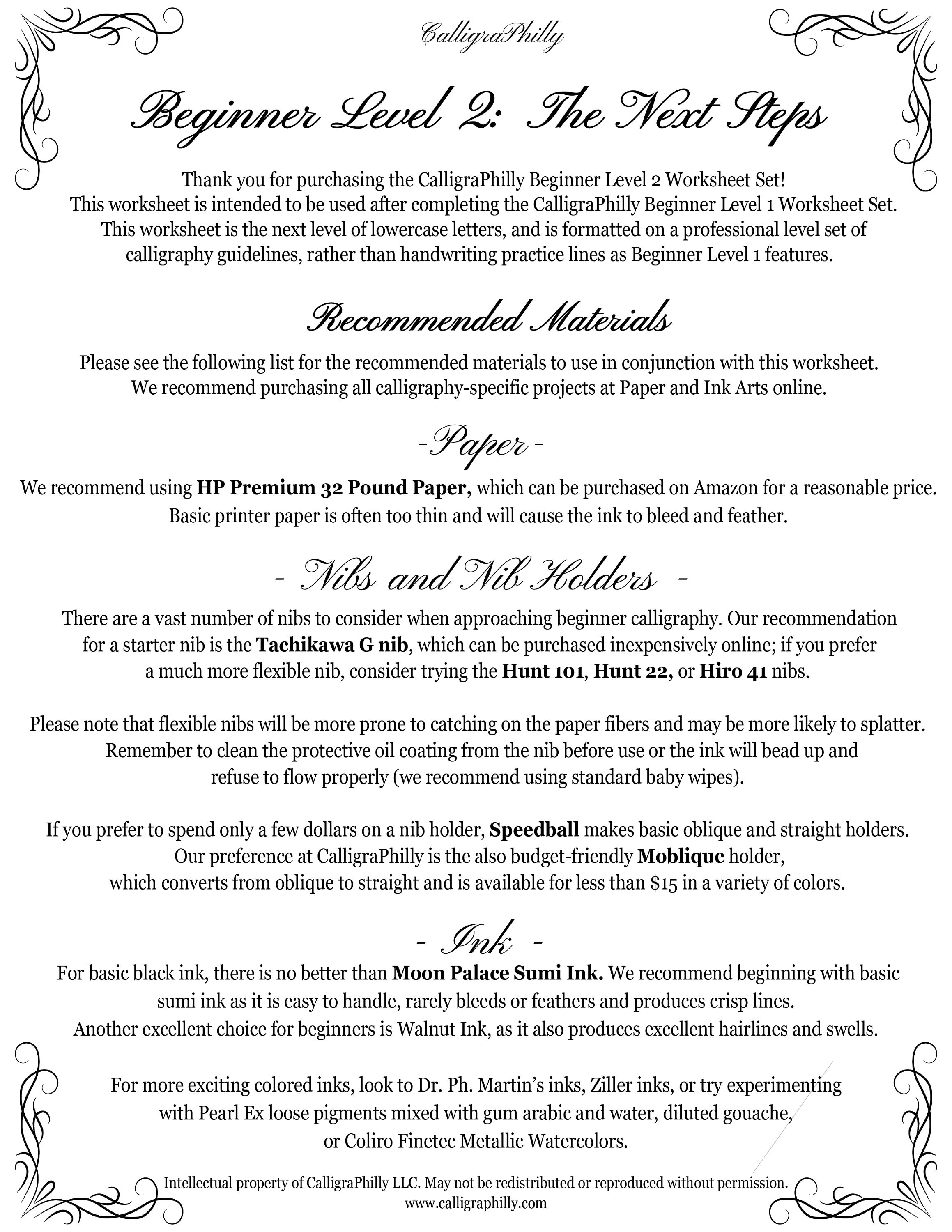 Lowercase Calligraphy Alphabet Worksheet: Beginner Level 2 (digital ...