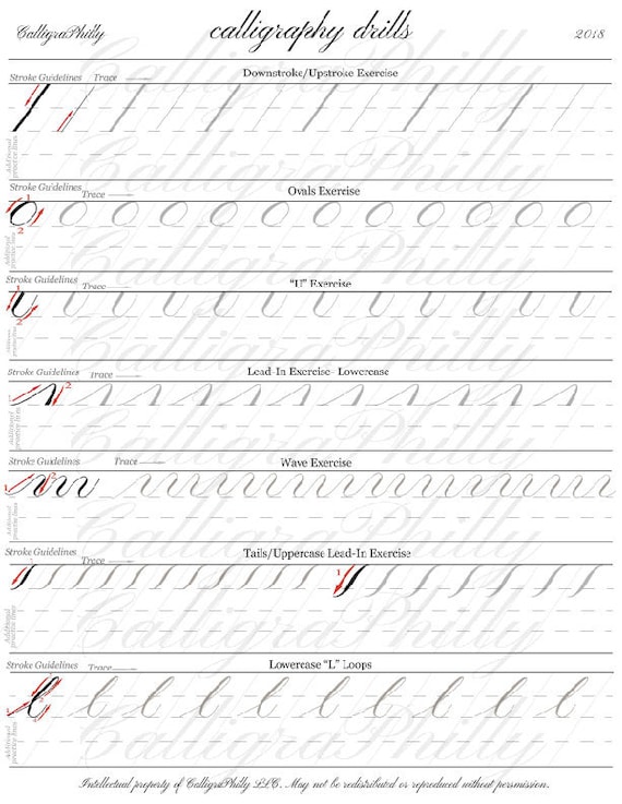 Beginner Level 1 Practice Drills for Copperplate Calligraphy: Digital  Download Worksheet One-pager for Beginners in Traditional Calligraphy 