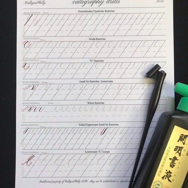Beginner Level 1- Copperplate Calligraphy Practice Drills with Bonus Blank Practice Sheet: Printable Digital Download PDF