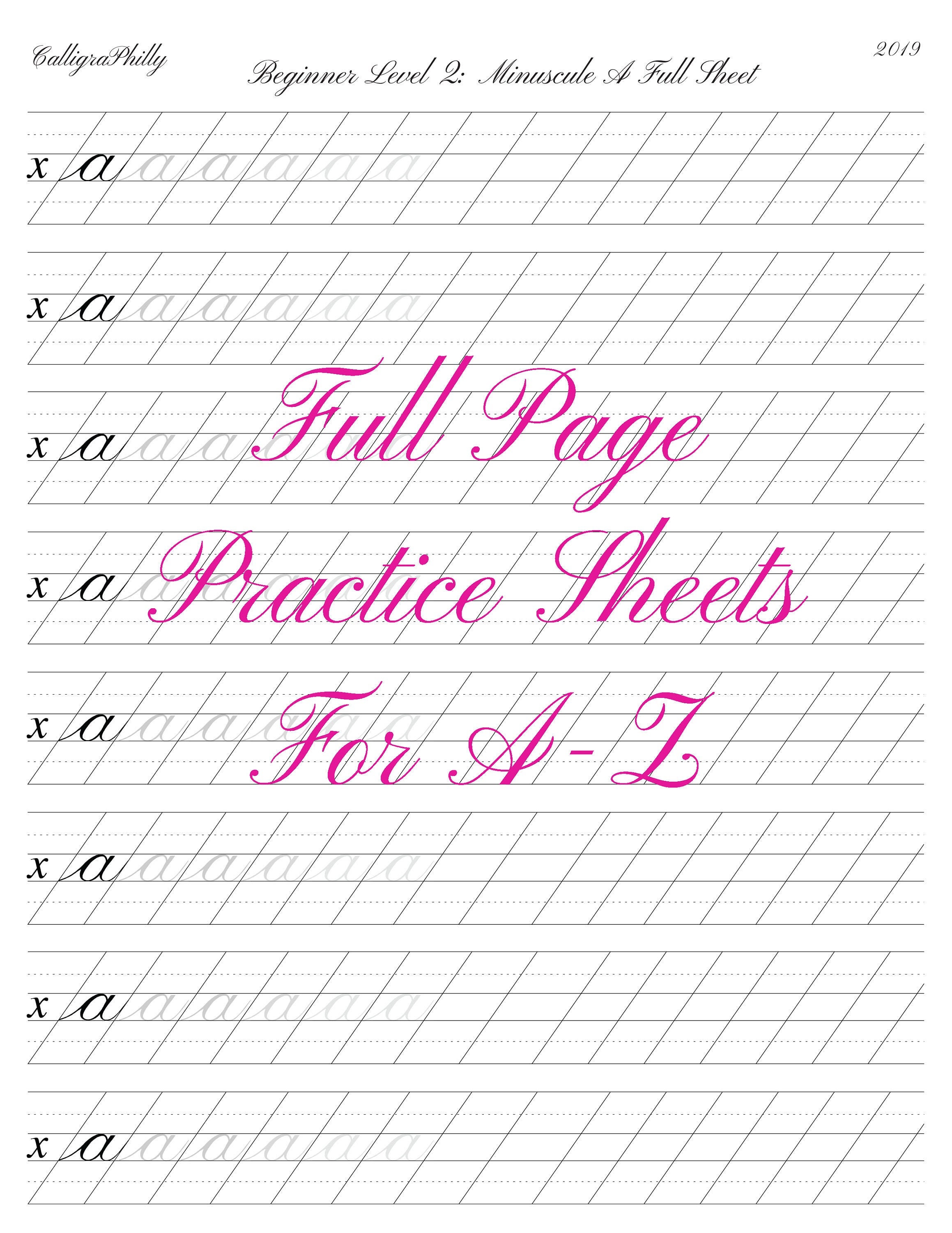 Beginner Level 2: DELUXE Lowercase Calligraphy Alphabet Worksheet, Full  Practice Page for Each Letter Calligraphy Lesson Digital Download 