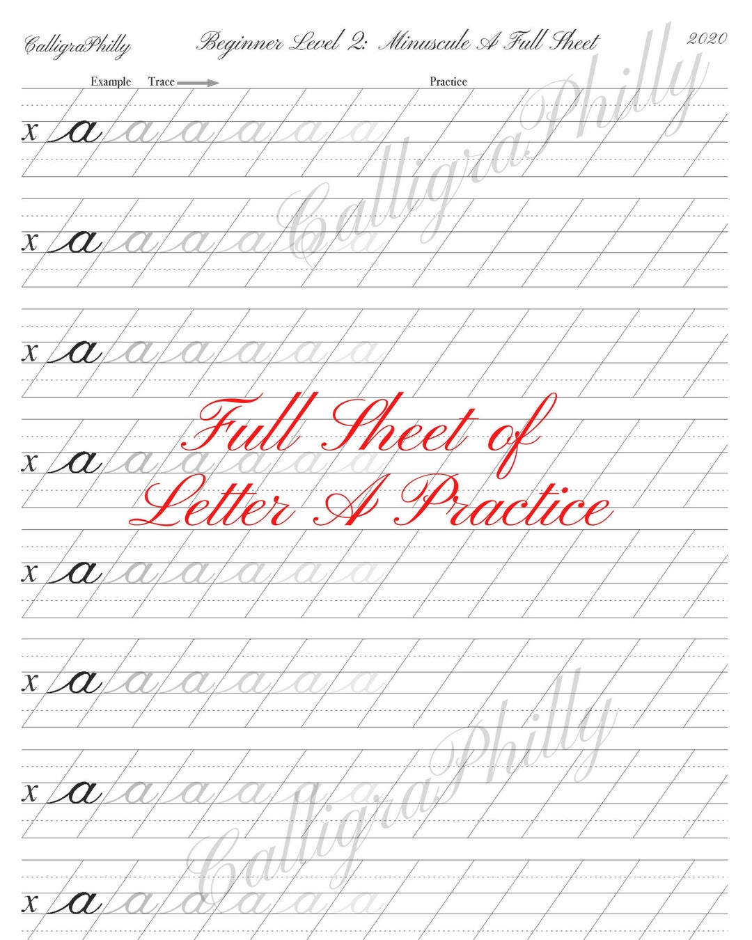 Copperplate Calligraphy Lowercase 'A' Practice Worksheet (digital ...