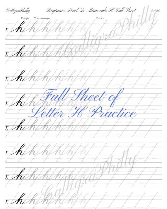 beginner level 2 full sheet of lowercase letter h practice etsy