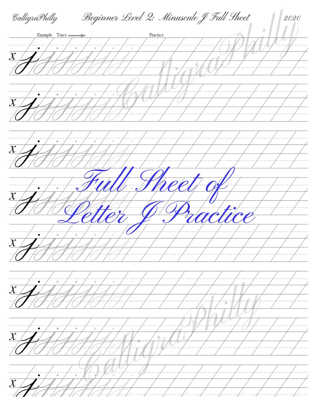 Copperplate Calligraphy Lowercase Letter J Practice Worksheet (digital ...