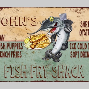 Retro Seafood Sign, Fish Fry Shack, Metal Sign