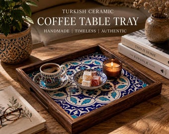 Turkish Ceramic Coffee Table Tray Handmade Ottoman Wooden Decor Housewarming Gift