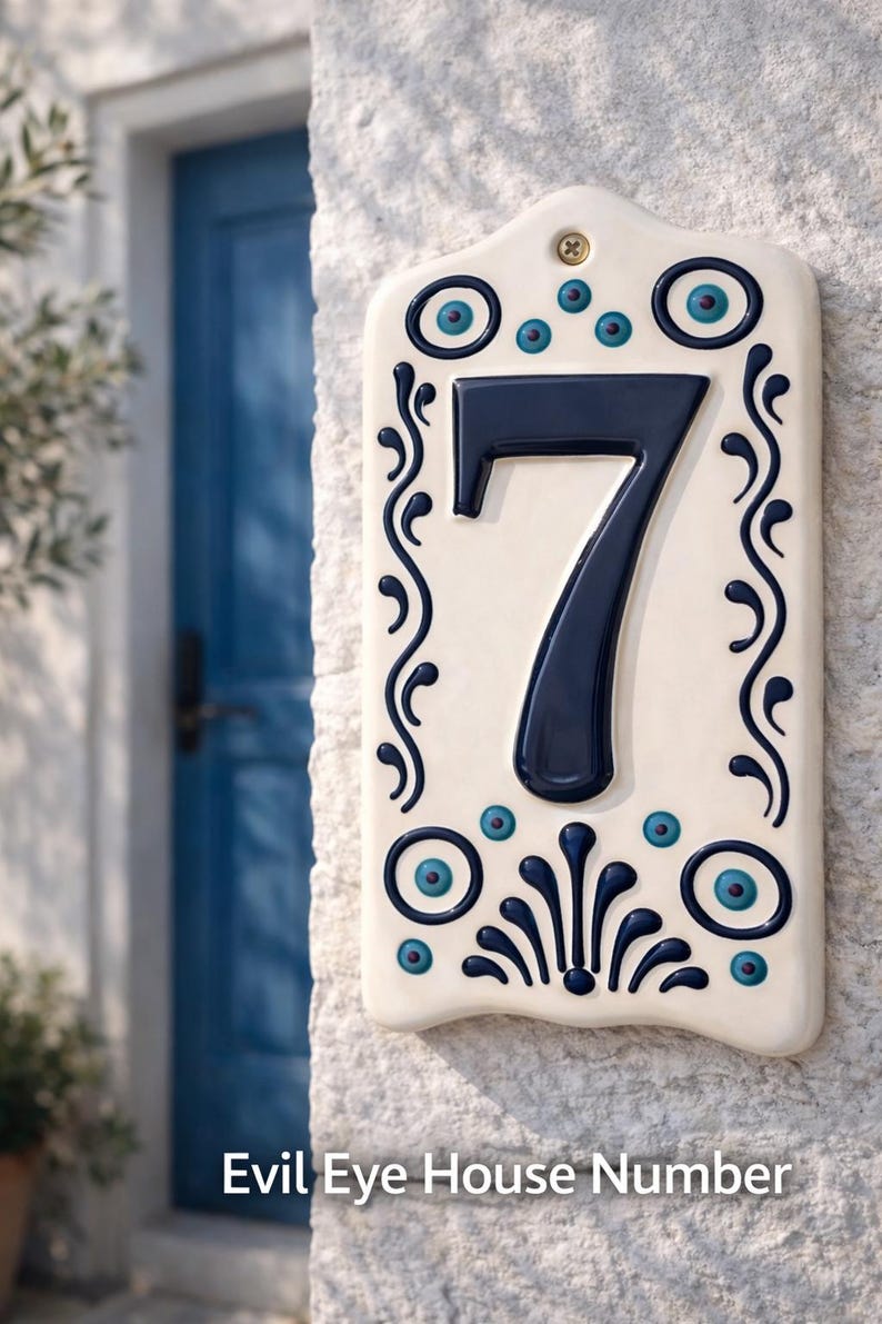 Evil Eye House Number Sign – Handmade Ceramic Address Tile, Turkish ...