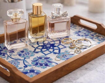 Vanity Tray, Perfume Organizer, Turkish Tile Dresser Decor, Jewelry & Makeup Holder