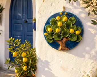 Lemon Tree Wall Decor, Handmade Ceramic Wall Hanging, Mediterranean Kitchen Art, Housewarming Gift