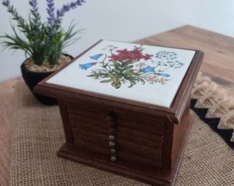 Elegant 80s Vintage Floral Wood Coasters Set, Wooden Coasters