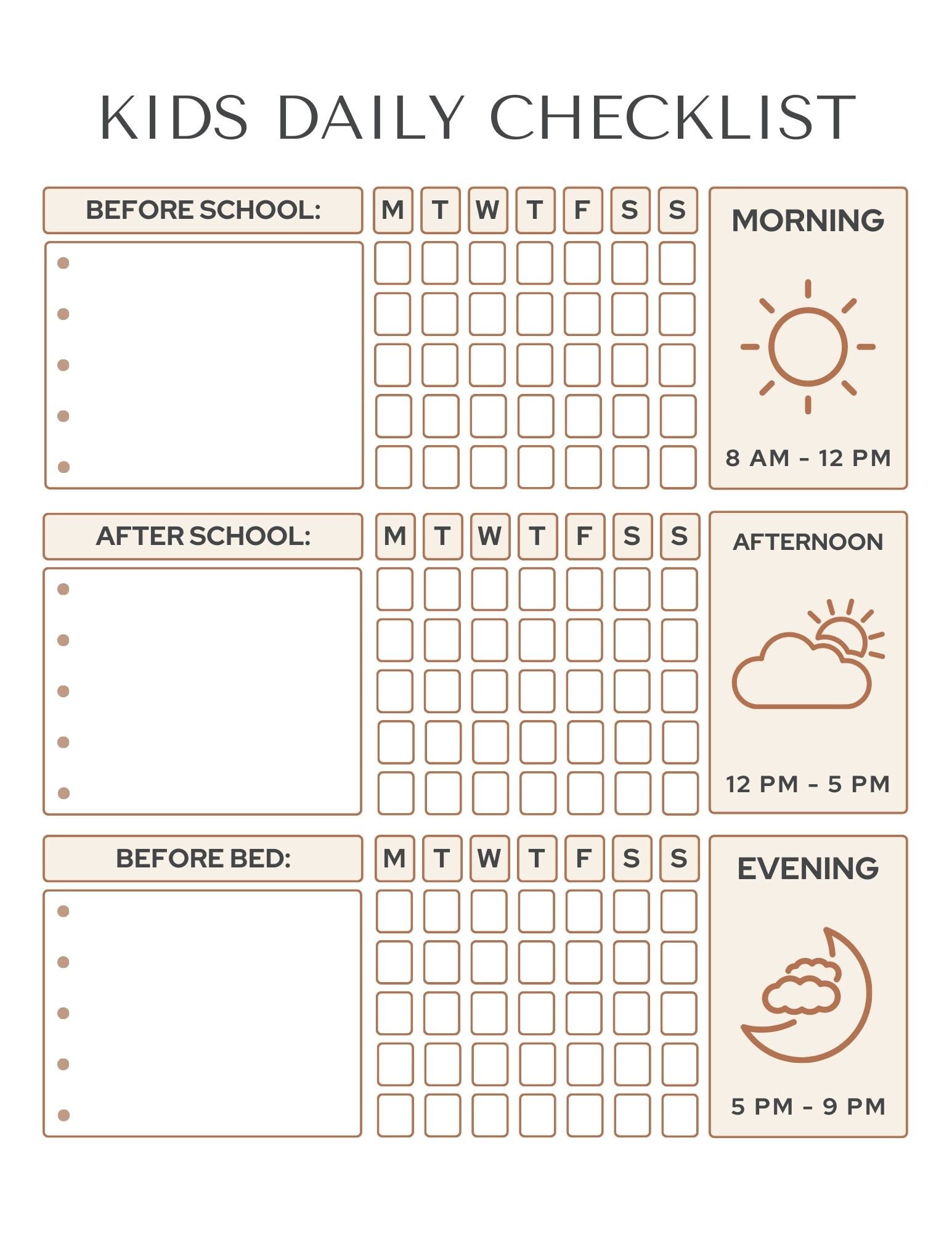Kid's Daily Printable Checklist Etsy