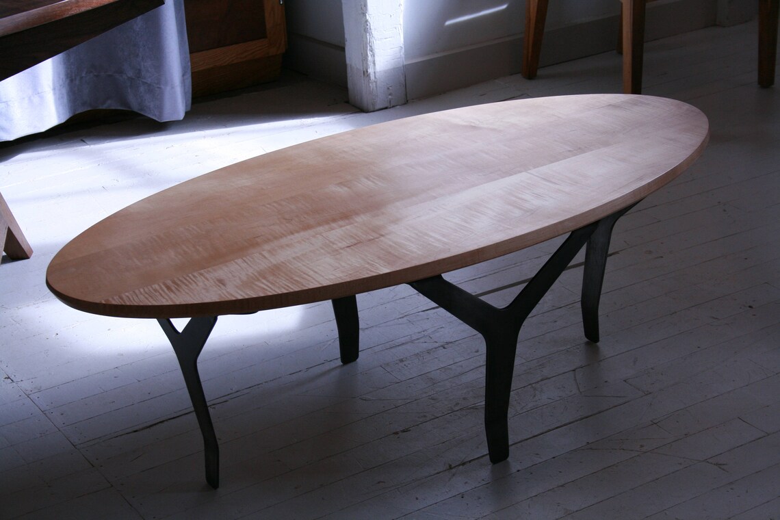 Oval Coffee Table in Salvaged Tiger Maple with Blackened Steel Etsy