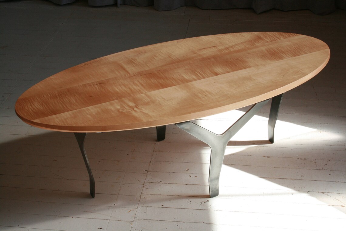 Oval Coffee Table in Salvaged Tiger Maple with Blackened Steel Etsy