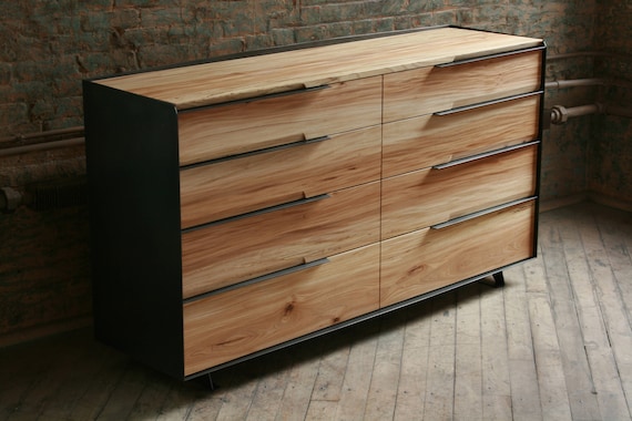 Double Dresser In Reclaimed Wood And Blackened Steel With Etsy